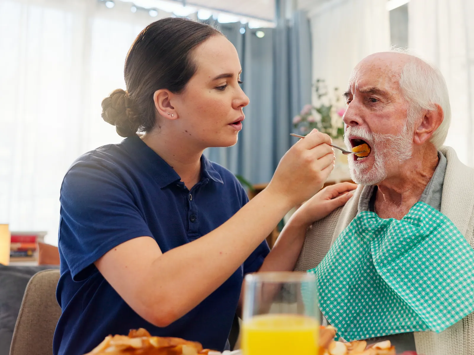 a woman and a man eating food