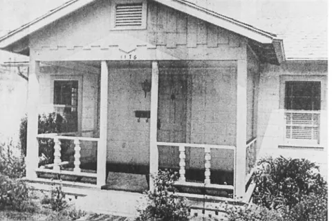 Historic 1977 photo of Suncoast Hospice’s original two-bedroom cottage service center on Cleveland Street, rented for $250 per month; tiny house where volunteers stored walkers in the bathtub, leapt over tables, saved paperclips and rubber bands, and received a “gift of love” payment for their first $100.43 phone bill—humble beginnings of Empath Health’s home-based care mission.