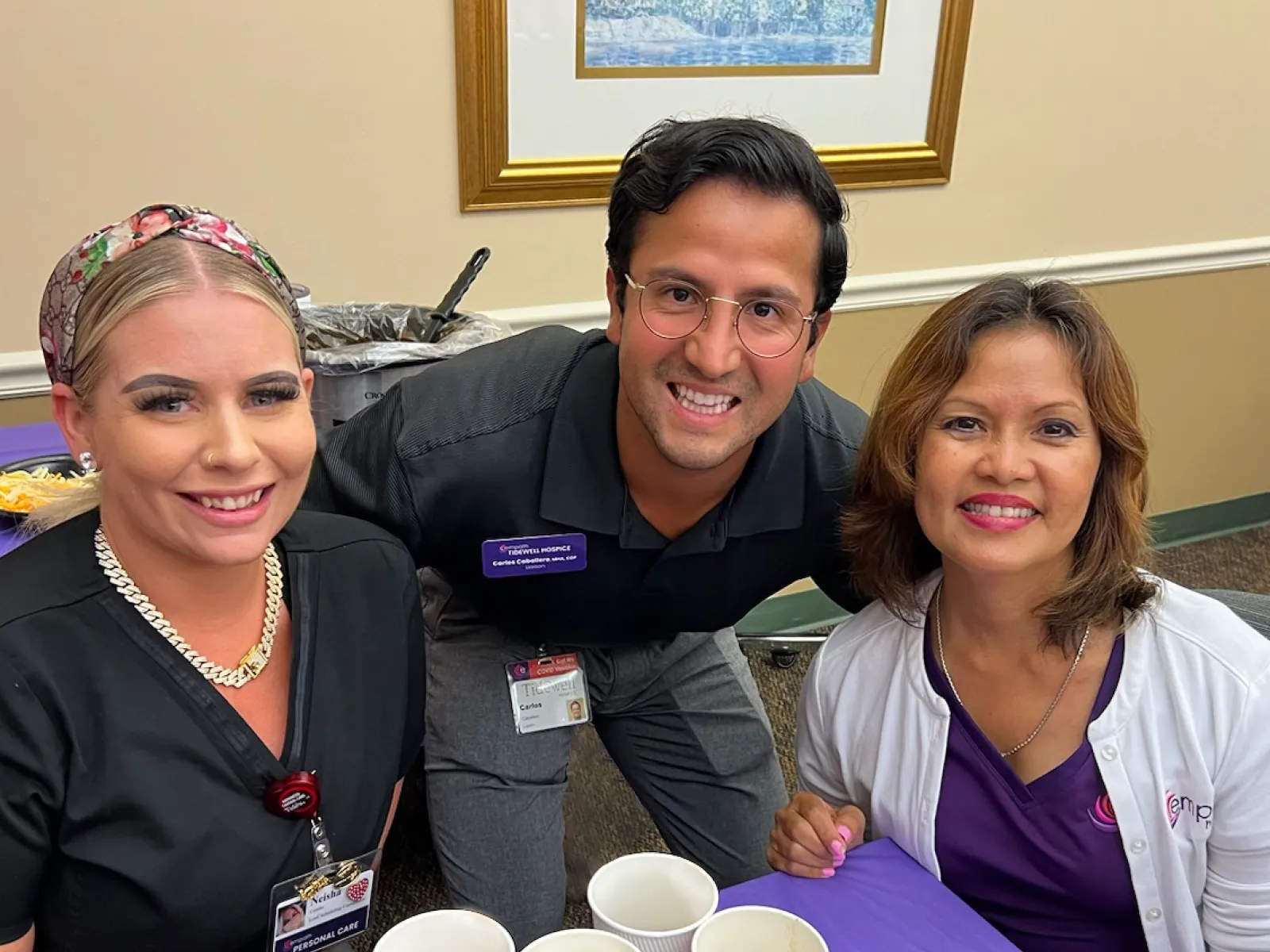 a group of people sitting at a table
