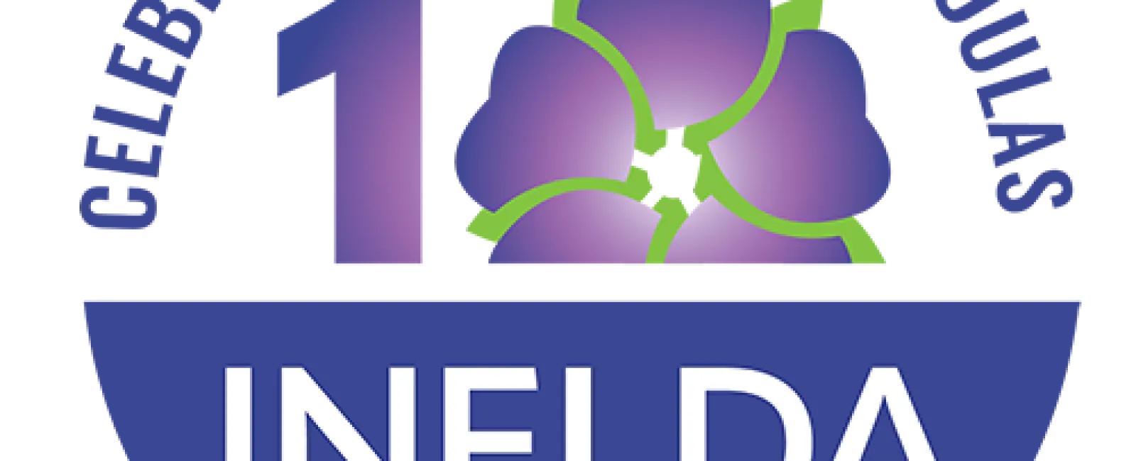 INELDA logo celebrating a decade of doulas with number 10 and purple floral design.