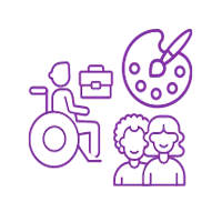 a purple and black logo